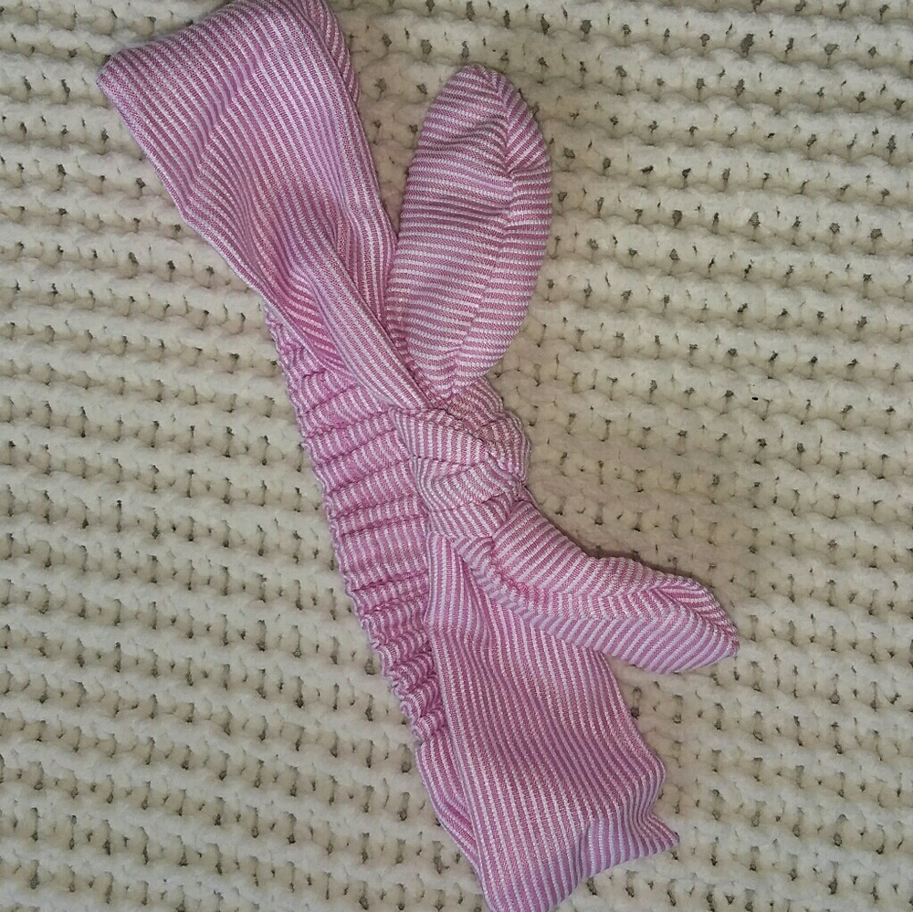 pink and white baby headband bunny bow